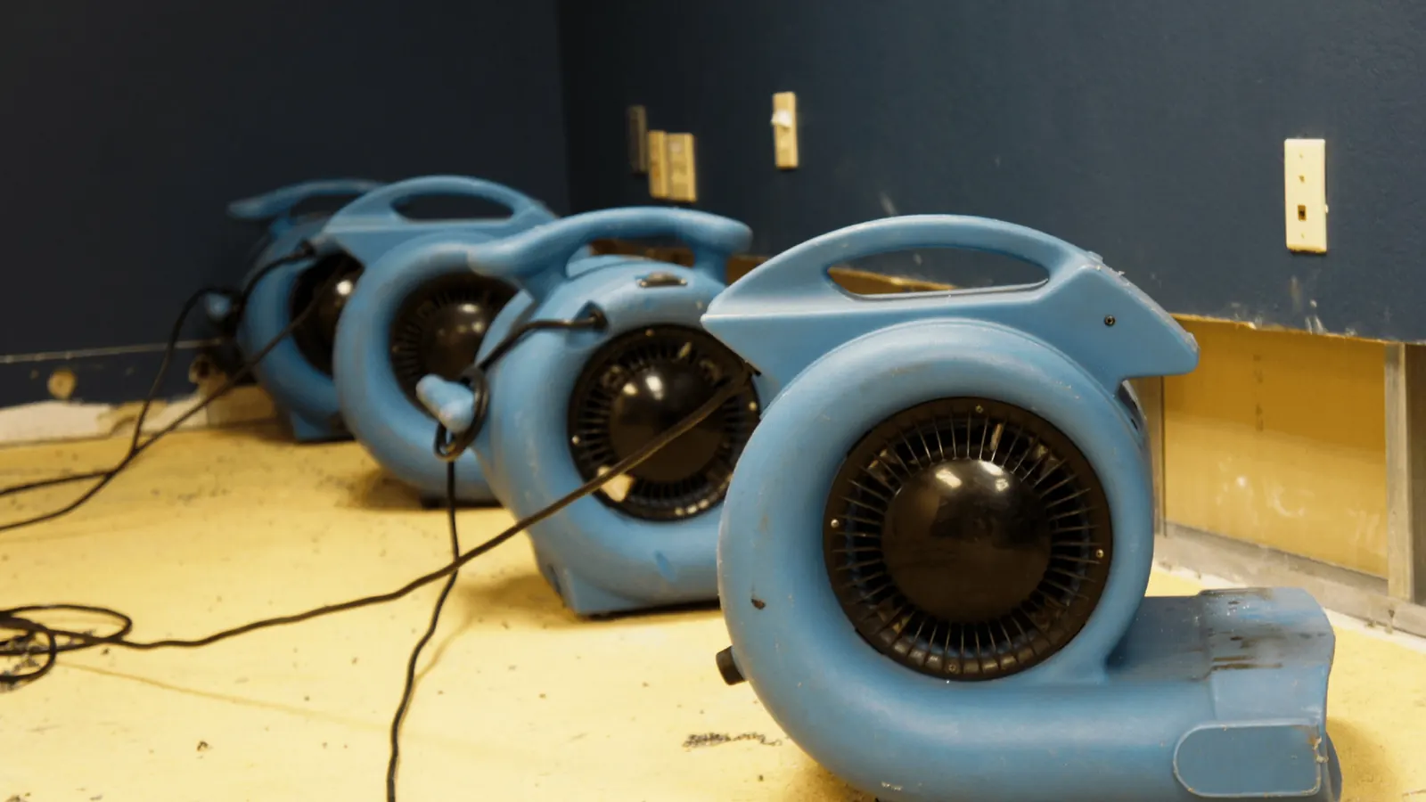 Commercial grade drying equipment set up in a building interior